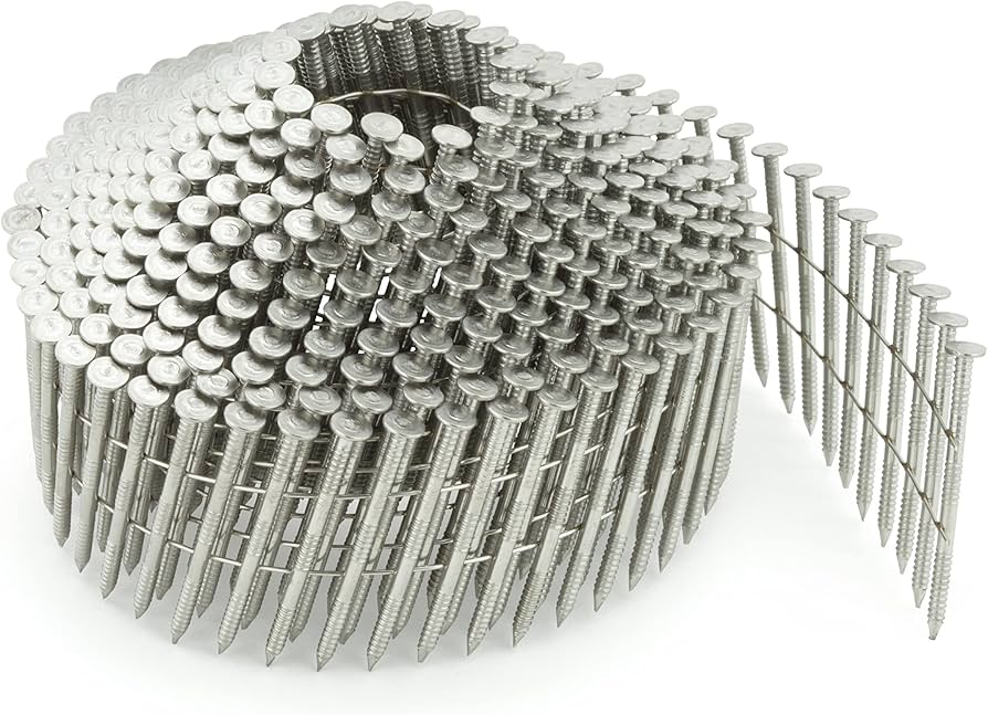 2.1 Gauge 16° Angled Conical (Dome) Ring Shank Coil Nails - Stainless Steel ~ Pointed/Blunt