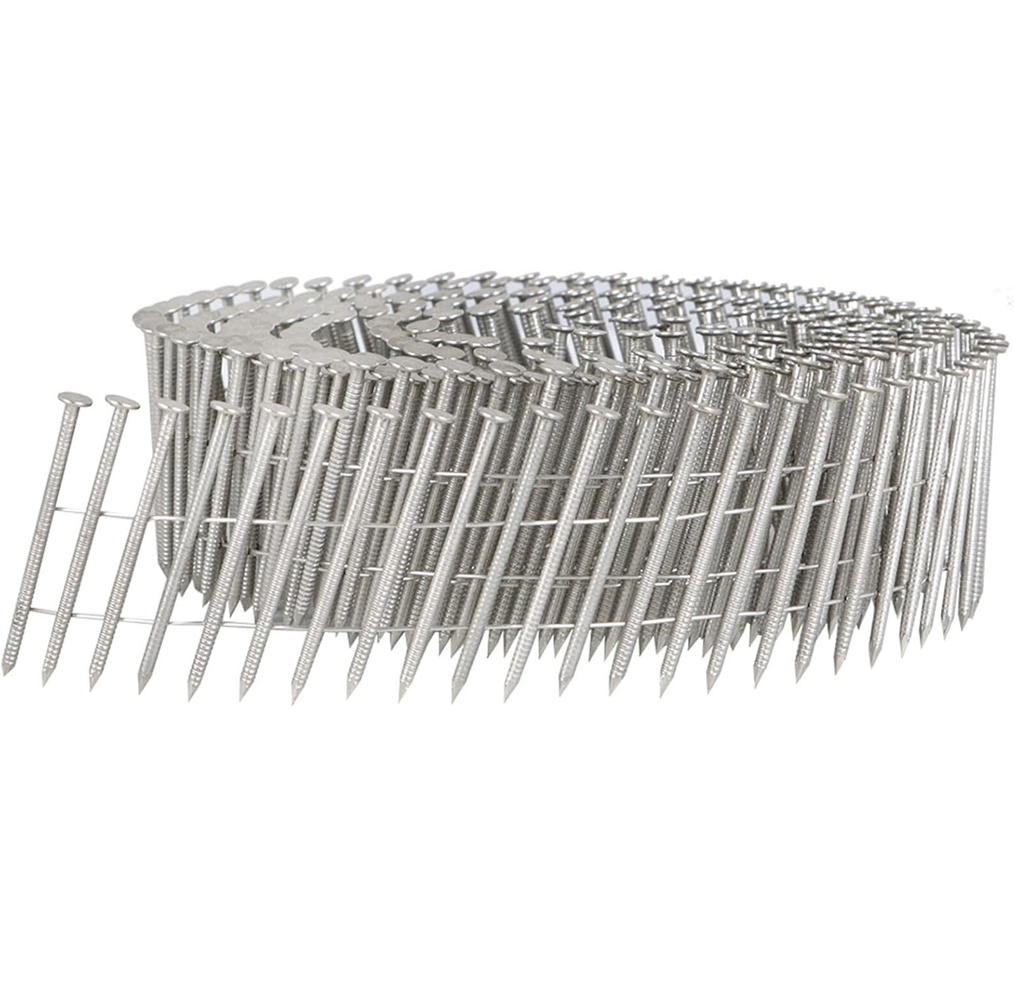 2.5-3.1 Gauge 16° Angled Flat Ring Shank Coil Nails - Stainless Steel ~ Pointed