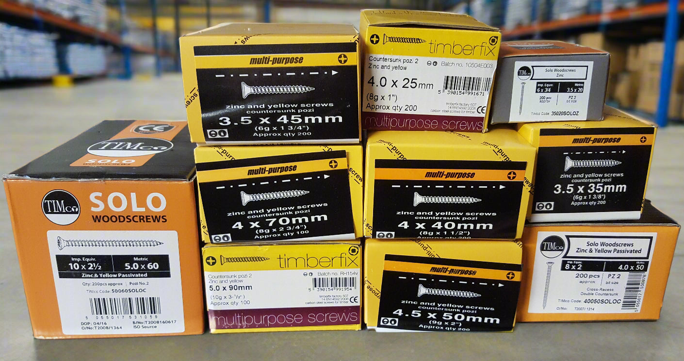 Assorted Yellow Wood Screws, Mix of 10 Boxes (Set 8)
