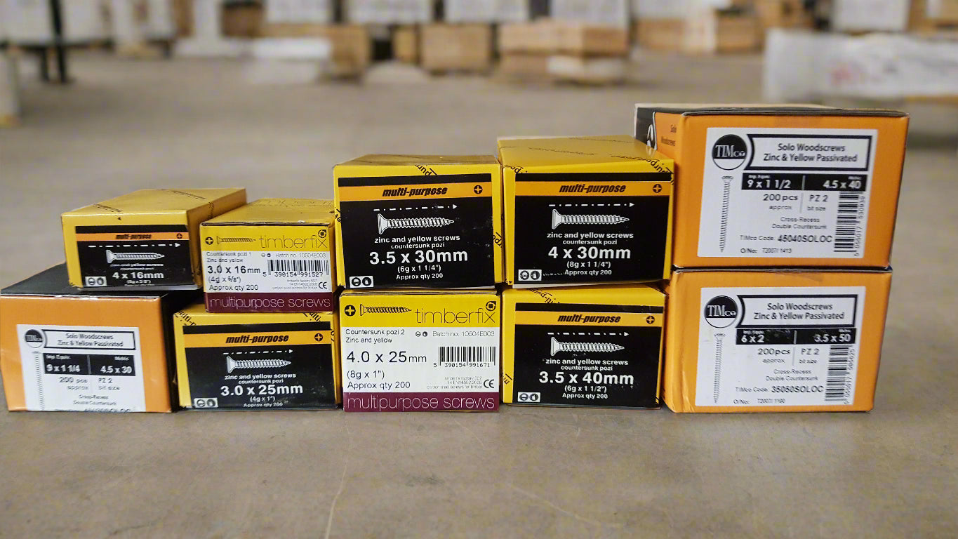 Assorted Yellow Wood Screws, Mix of 10 Boxes (Set 4)